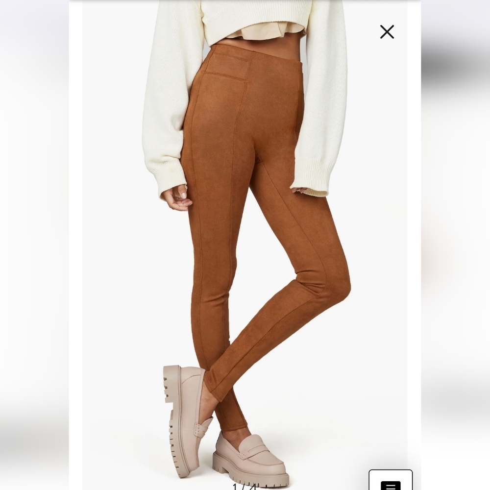 Spanx Faux Suede High Waist Pants In Rich Caramel Sz M NWT MSRP $125